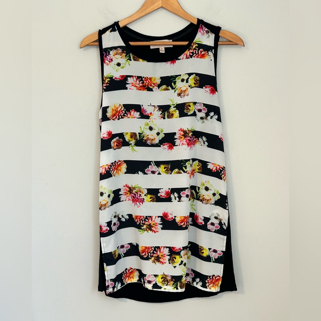 Philosophy | Size S | Black Floral Striped Sleeveless Tunic Top